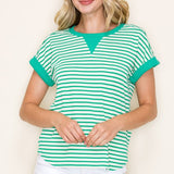 Striped Round Neck Short Sleeve Knit Top