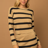 Horizontal Striped Rib Sweater-Set