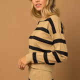 Horizontal Striped Rib Sweater-Set