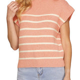 Drop Shoulder Mock Neck Striped Sweater Top