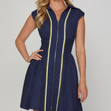 Drop Shoulder Smocked Waist Front Zip Dress with Pockets