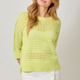 3/4 Sleeve Open Stitch Hi-Low Sweater