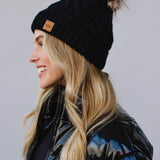 Cable Knit W/ Natural Pom Hat