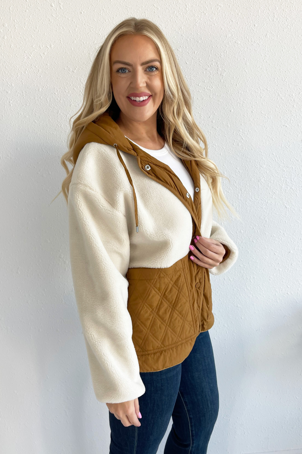 Sherpa Mixed Zip Up Jacket