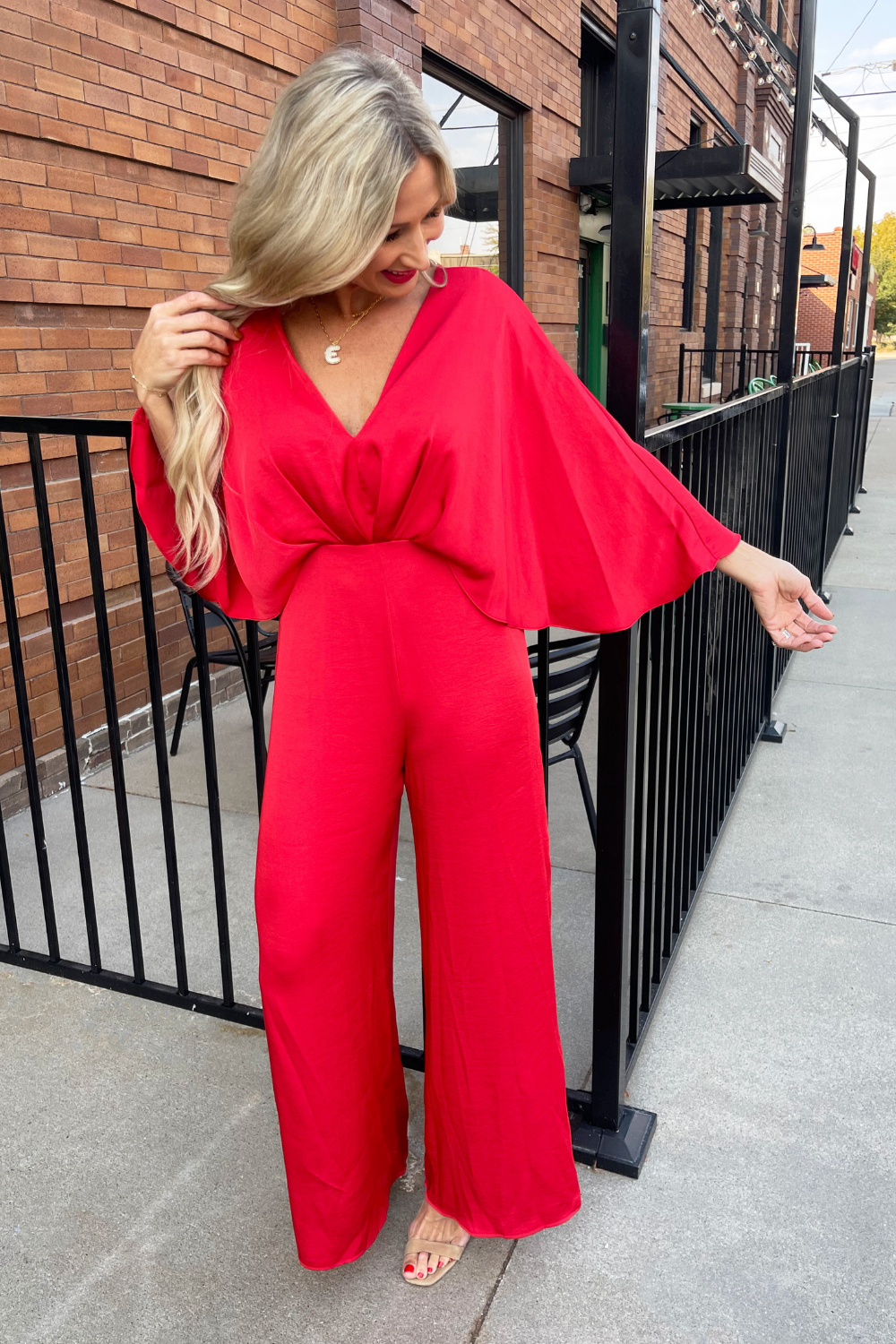 Washed Poly Silk Cape Jumpsuit