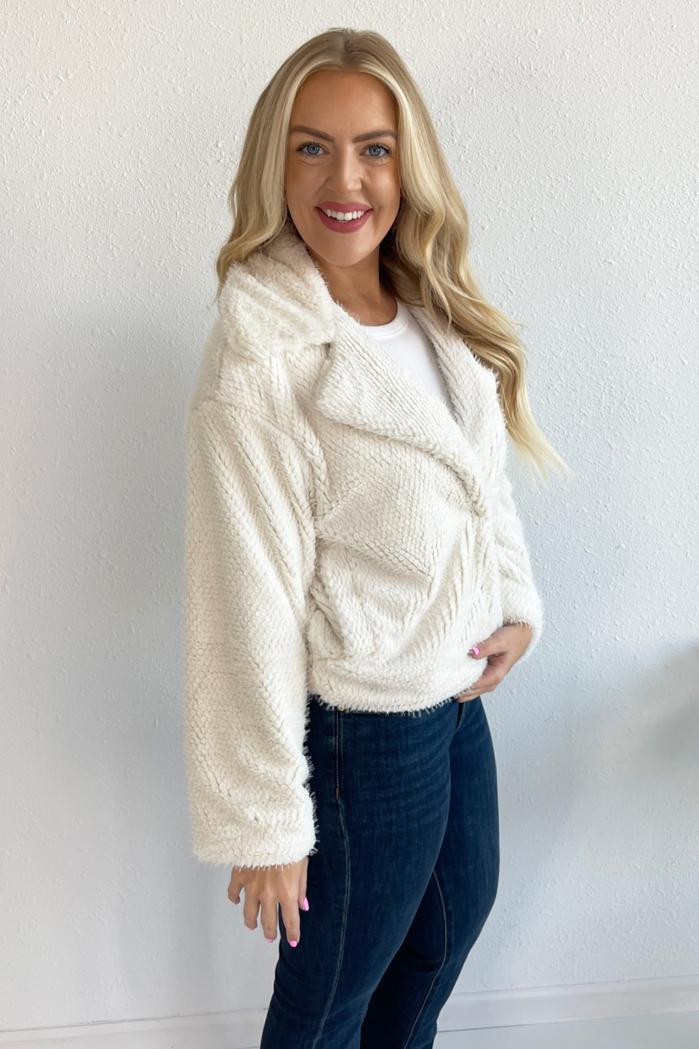 Fuzzy Lapel Long Sleeve Jacket