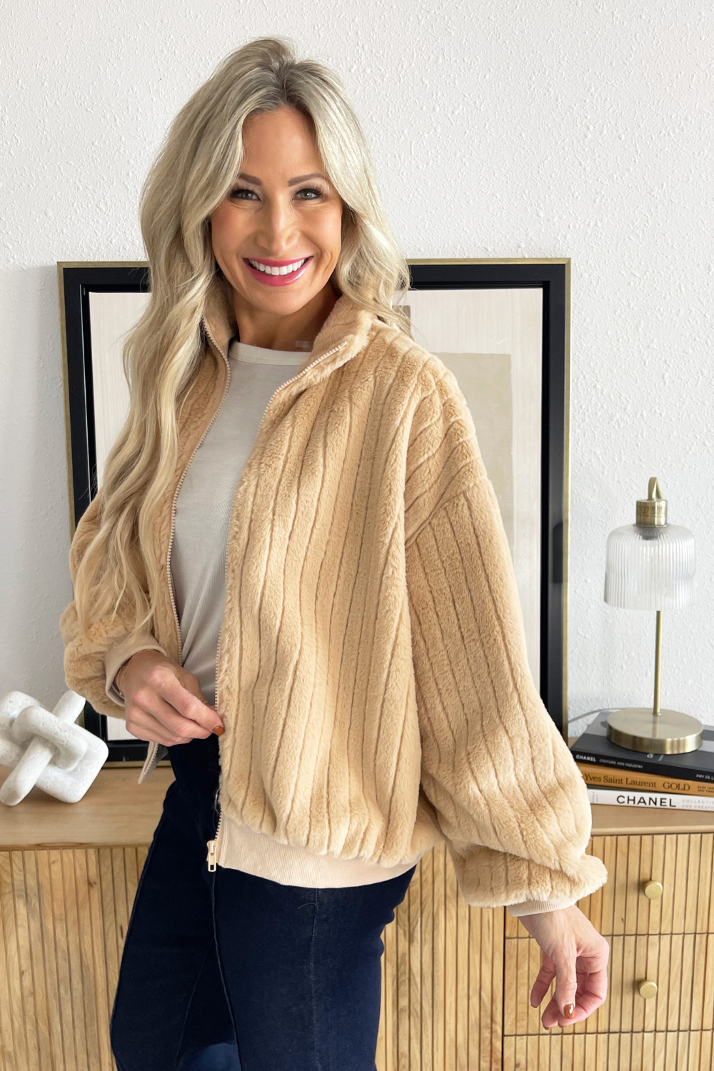 High Neck Faux Fur Jacket