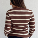 Button Front Striped Long Sleeve