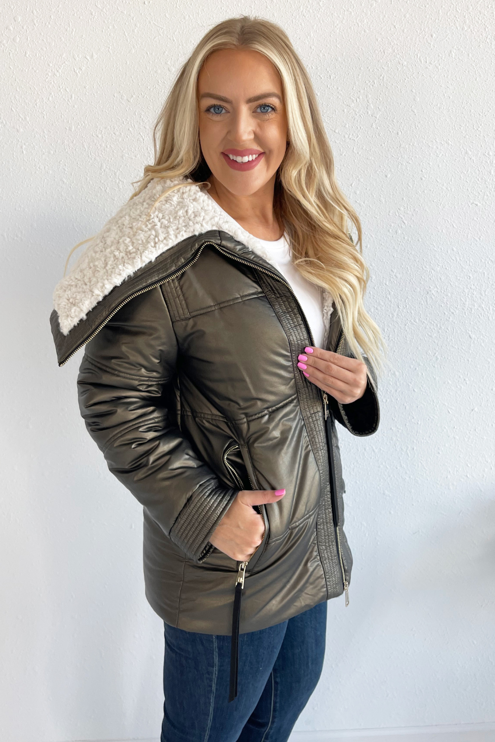 Faux Fur Sherpa Collar Coat