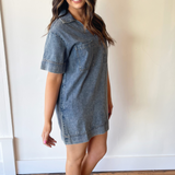 V-Neck Short Sleeve Denim Dress