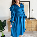 Long Sleeve Satin Midi Dress