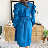 Long Sleeve Satin Midi Dress