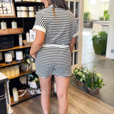 Drop Shoulder Button Down Stripe Romper