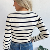 Round Neck Long Sleeve Stripe Knit Bodysuit