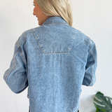 Washed Denim Cropped Button Shacket