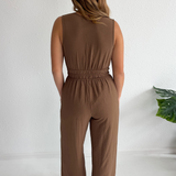 Sleeveless Split Neck Jumpsuit