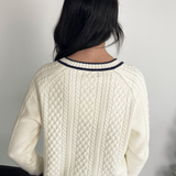 Contrast Hem Cable Knit Cardigan