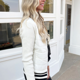 Long Sleeve Quilted Front Full Zip Sweater