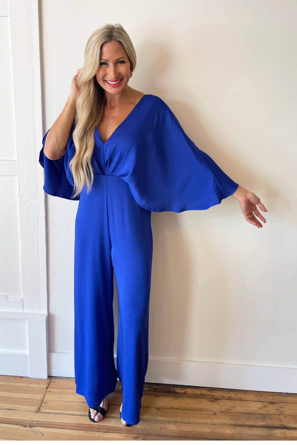 Washed Poly Silk Cape Jumpsuit