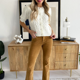 Cable Knit Puff Sleeve Sweater Cardigan