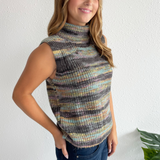 Striped Knit Sleeveless Turtleneck