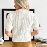 Cable Knit Puff Sleeve Sweater Cardigan