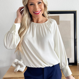 Elastic Shirring Bubble Hem Blouse