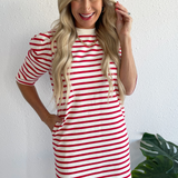 Puff Sleeve Stripe Mini Dress