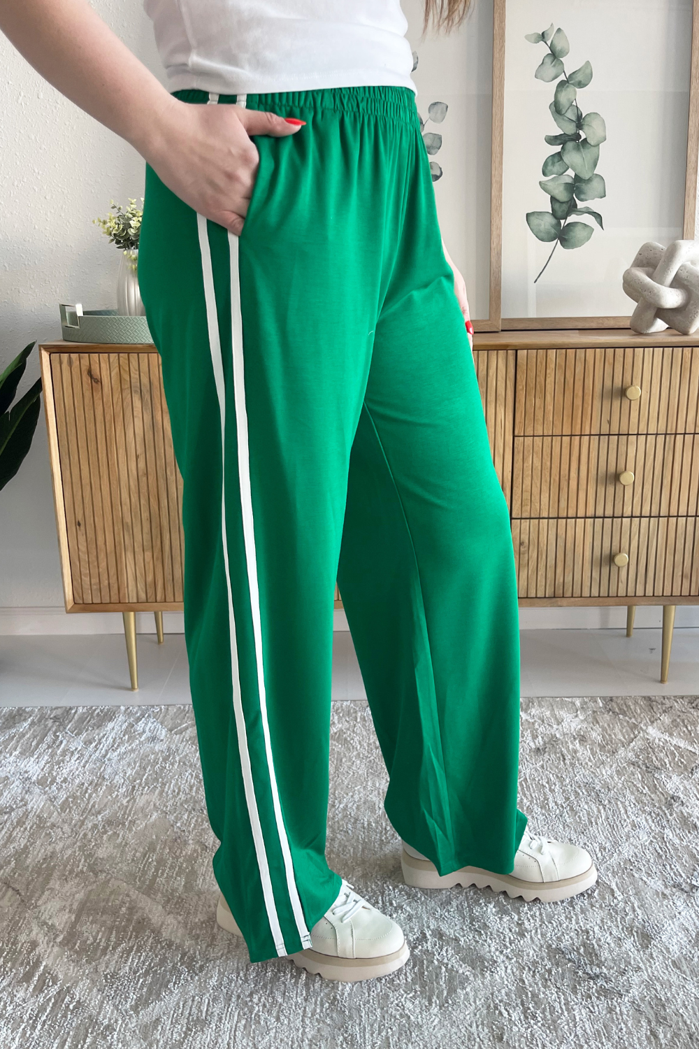 Wide Leg Side Stripes Track Pants