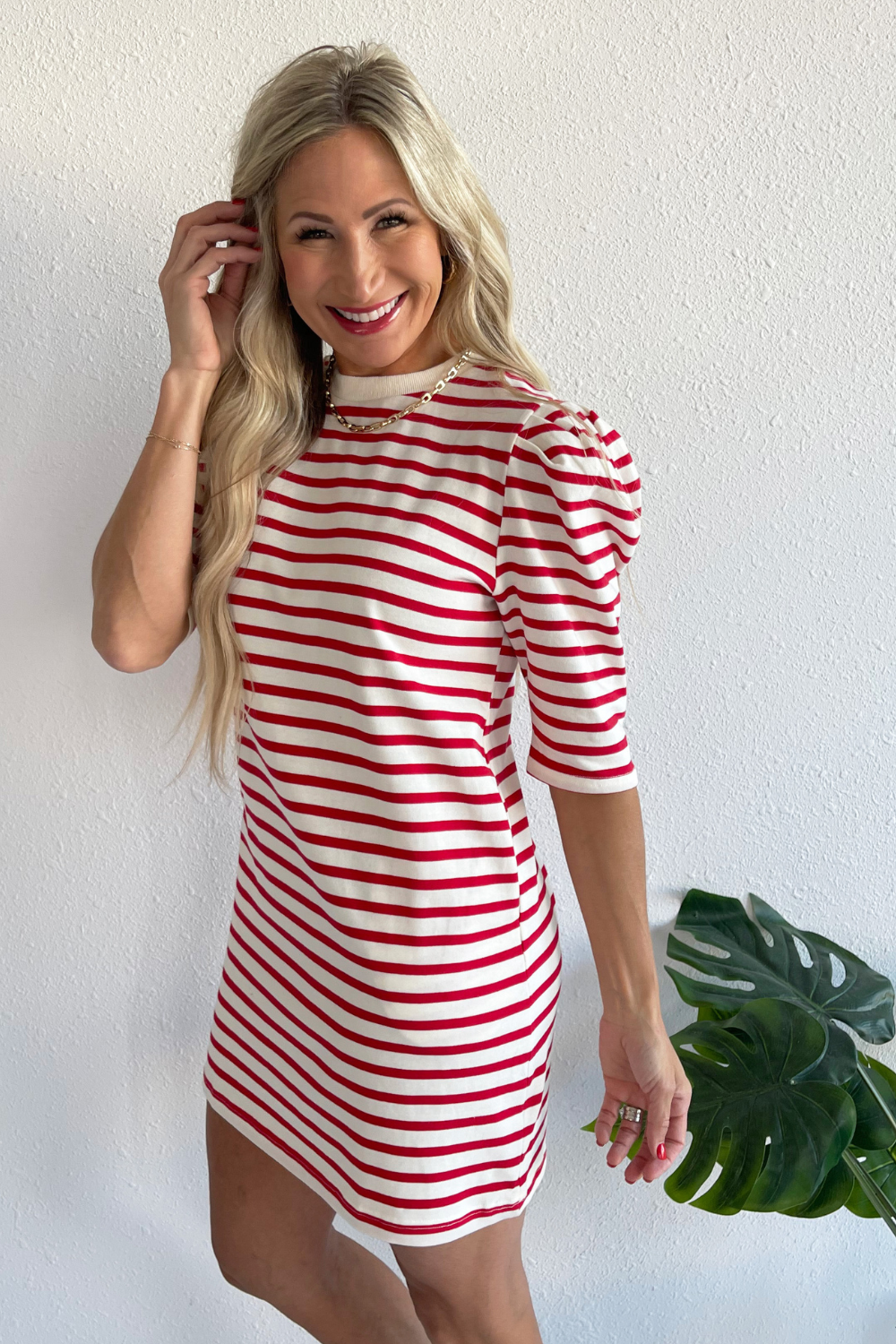 Puff Sleeve Stripe Mini Dress