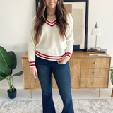 Knit Stripe Detailing V-Neck Sweater