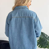 Cotton Denim Shirt with Burnout Pocket Detail