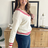 Knit Stripe Detailing V-Neck Sweater