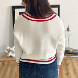 Knit Stripe Detailing V-Neck Sweater