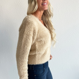 Fuzzy Eyelash Button Front Cardigan