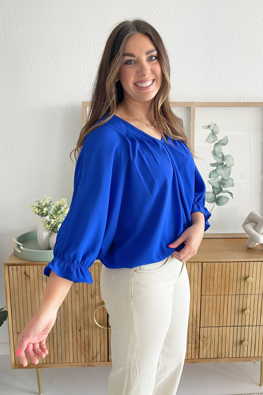 Pintuck Detail V-Neck Blouse