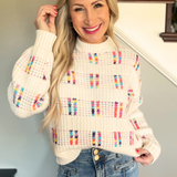 Long Sleeve Crew Neck Multi Color Sweater