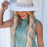 Color Blocked Band Wide Brim Hat