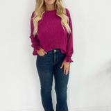 Long Sleeve Solid Plisse Top