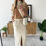 Slit Velour Maxi Skirt with Pockets