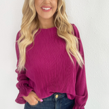 Long Sleeve Solid Plisse Top