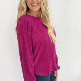 Long Sleeve Solid Plisse Top