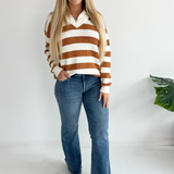 Half Zip Varsity Collared Striped Sweater