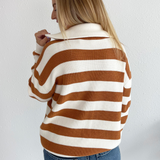 Half Zip Varsity Collared Striped Sweater