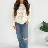 Patterned Sweater with Pearl Trim