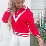 Striped Detail Quarter Zip Sweater