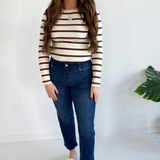 Round Neck Long Sleeve Stripe Knit Bodysuit