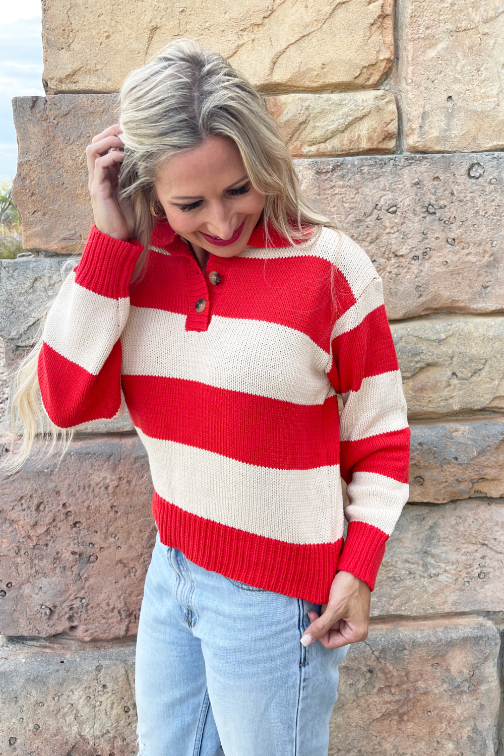 Striped Collared Sweater Top