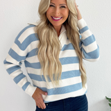 Half Zip Varsity Collared Striped Sweater