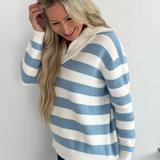 Half Zip Varsity Collared Striped Sweater